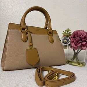 Elegant Structured Satchel Bag - Brown Handbag with Gold Details